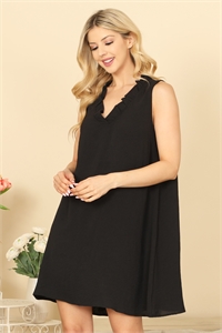 S5-3-2-D5471-BLACK RUFFLE V-NECK SLEEVELESS SOLID BABYDOLL DRESS 2-2-2-2