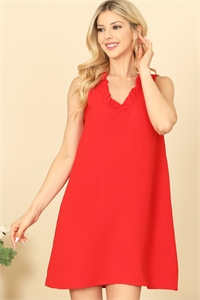 SA3-5-2-D5471-RED RUFFLE V-NECK SLEEVELESS SOLID BABYDOLL DRESS 2-2-2-2