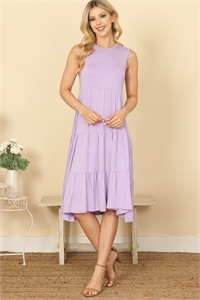 S9-6-1-D5131-LAVENDER SLEEVELESS ROUND NECK TIERED SOLID DRESS 2-2-2-2