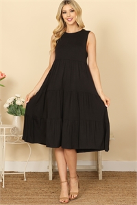 S7-1-2-D5131-BLACK SLEEVELESS ROUND NECK TIERED SOLID DRESS 2-2-2-2