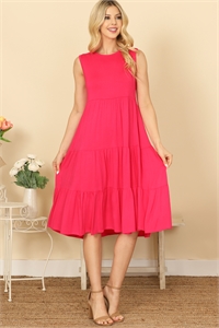 S9-4-1-D5131-FUCHSIA SLEEVELESS ROUND NECK TIERED SOLID DRESS 2-2-2-2