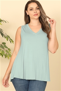 S8-4-3-T4372X-SAGE PLUS SIZE V-NECK SLEEVELESS FLOWY SOLID TOP 2-2-2