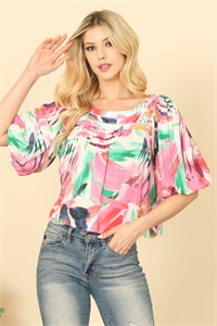 S6-3-4-T09-WHITE MULTI PRINT HALF PUFF SLEEVE PRINTED HANGING BLOUSE TOP 2-1-0