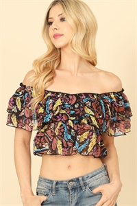 S4-1-3-T328-BLACK MULTI OFF SHOULDER RUFFLE DETAIL PRINTED CROP TOP 2-2-1