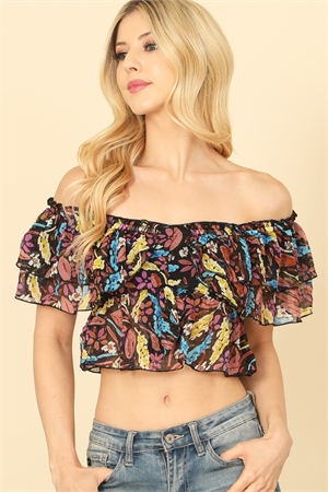 S4-1-3-T328-BLACK MULTI OFF SHOULDER RUFFLE DETAIL PRINTED CROP TOP 2-2-1