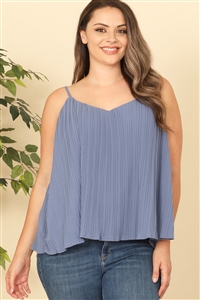 S13-3-2-T2162X-COBALT PLUS SIZE SPAGHETTI STRAP PLEATED HANGING SOLID TOP 3-2-1