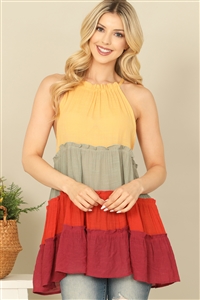 S16-6-1-T17336-MANGO MULTI HALTER COLOR BLOCK RUFFLE TIERED TOP 2-2-2