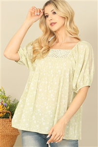 S13-3-3-T20292-SAGE LACE SQUARE NECK PUFF SLEEVE FLORAL TOP 2-2-2