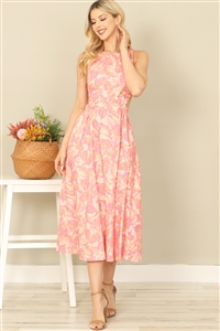 S14-7-2-D765-PINK CORAL SABRINA NECK SIDE CUT-OUT PRINTED MIDI DRESS 2-2-1
