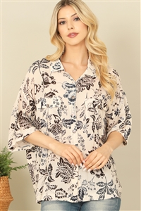 S15-10-3-T510-CREAM BACK QUARTER SLEEVE FRONT POCKET PATCH PRINTED TOP 2-2-1