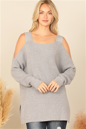 S8-5-1-S5126-GREY COLD SHOULDER KNITTED SWEATER 2-2-2