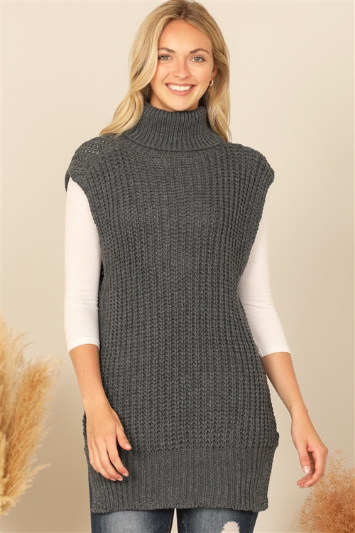 S6-1-3-V8099-CHARCOAL TURTLE NECK SLEEVELESS KNITTED VEST 2-2-2