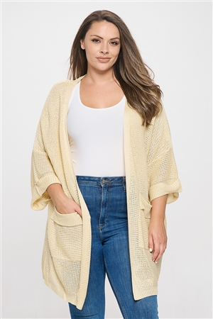 S11-8-2-C1350X-CREAM PLUS SIZE LONG SLEEVE OPEN KNITTED CARDIGAN 3-2-1