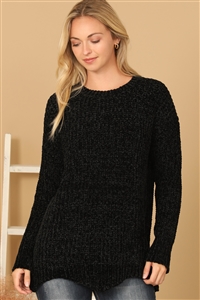 S14-5-1-S7120-BLACK CHUNKY CHENILLE KNIT SWEATER WITH SCALLOPED HEM SWEATER 3-3