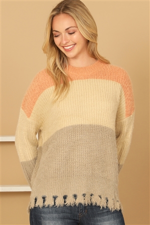 S12-9-1-S7023-PEACH TAUPE COLOR BLOCK KNIT SWEATER 3-3