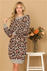 S13-9-2-D7084-GREY BLACK LONG SLEEVE LEOPARD KNITTED DRESS 3-3