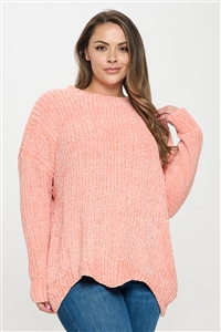 SA4-5-2-S1815X-CORAL PLUS SIZE CHUNKY CHENILLE KNIT SWEATER WITH SCALLOPED HEM SWEATER 2-2-2