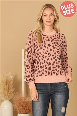 S14-12-13-S7047X-ROSE PLUS SIZE FURRY LEOPARD SWEATER 3-3-0