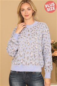 S11-8-3-S7047X-LAVENDER PLUS SIZE FURRY LEOPARD SWEATER 3-3-0