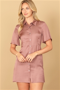 S15-11-3-D182-MAUVE SHORT SLEEVE BUTTON DOWN MINI DRESS 2-2-1