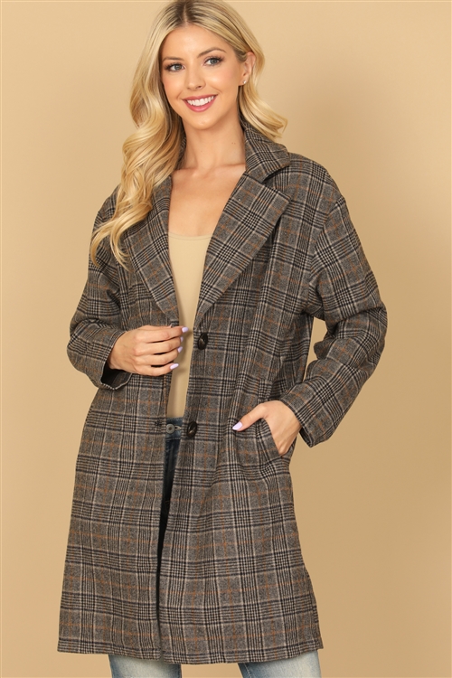 S16-7-1-B169-BLACK CAMEL PLAID BLAZER 2-2-1