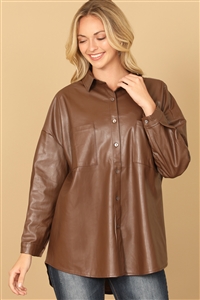 S9-5-4-T187-BROWN LONG SLEEVE LEATHER TOP 0-2