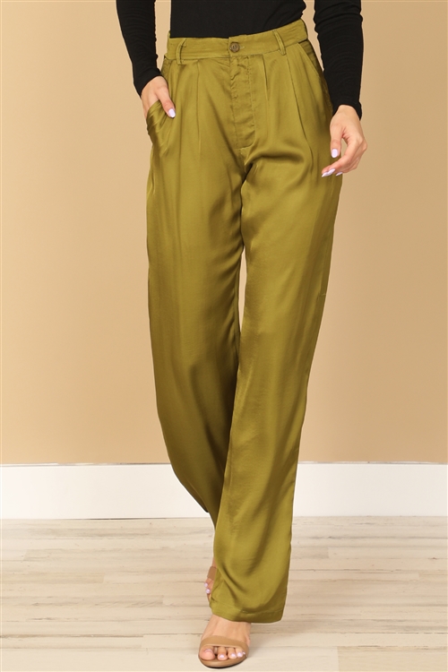 S16-1-4-P256-AVOCADO SATINY STRAIGHT PANTS 2-2-0