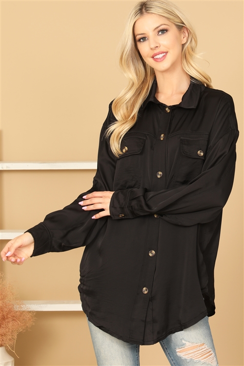 S16-5-4-T63-BLACK LONG SLEEVE BUTTON DOWN SOLID TOP 1-2-1