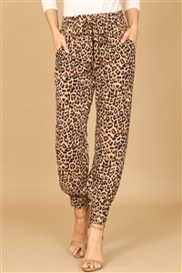 S16-13-4-P0453-TAUPE BLACK GARTERIZED HEM LEOPARD PANTS 2-2-1