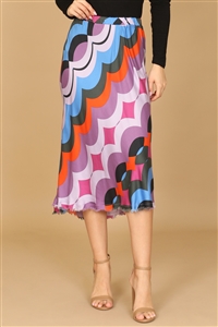 S16-3-5-S06251-MULTICOLOR SCALLOP PRINT MIDI SKIRT 1-2-1