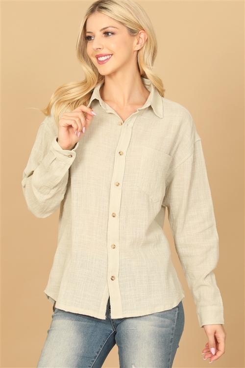 S4-10-4-T0610-SAGE TEXTURED BUTTON DOWN LONG SLEEVE TOP 2-2-1