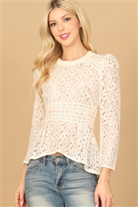 S17-10-4-T05416-CREAM LACE LONG PUFF SLEEVE TOP 1-2-1