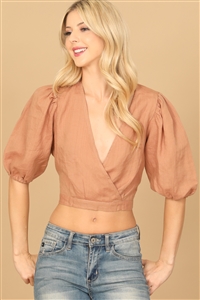 S7-10-4-T397-ARAGON PUFF SLEEVE WRAP SOLID CROP TOP 0-2-1