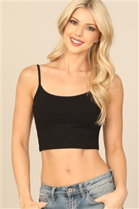 S5-9-4-T00912-BLACK SPAGHETTI STRAP RIB SOLID CROP TOP 1-2-1