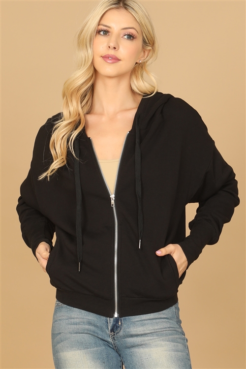 S5-2-4-J00484-BLACK HOODIE DRAWSTING ZIP UP  JACKET 1-2-1