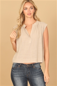 S10-3-4-T0069-TAUPE SLEEVELESS NOTCH NECK HANGING TOP 2-2-1