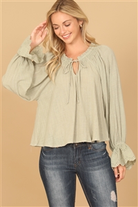 S10-4-2-T0030-SAGE KEYOLE TIE RUFFLE NECK LONG FLOUNCE SLEEVE HANGING TOP 1-2-1