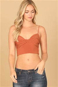 S10-2-4-T03205-RUST SPAGHETTI STRAP TWIST FRONT VELVET BRALETTE TOP 1-4-2