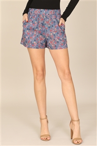 S16-13-4-S01209-NAVY ELASTIC WAIST FLORAL SHORT 2-2-1