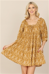 SA4-7-4-D01192-MUSTARD PUFF SLEEVE FLORAL TIERED DRESS 1-2-1