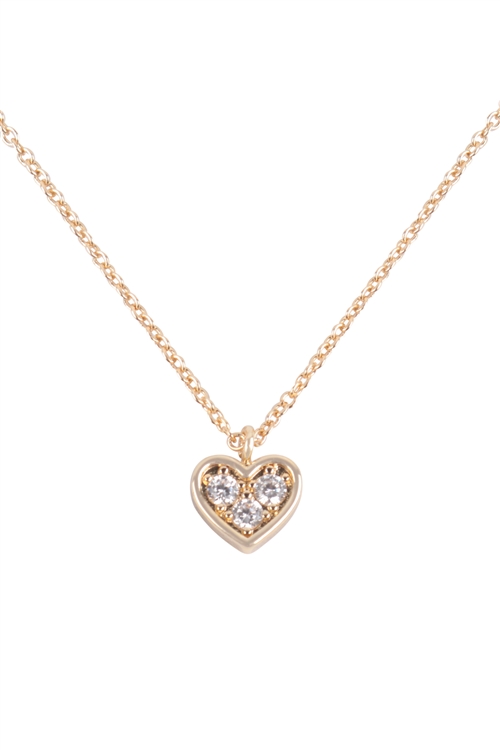 S17-12-3-CNA412GDCRY - HEART CUBIC ZIRCONIA PENDANT BRASS NECKLACE - CYRSTAL GOLD/6PCS