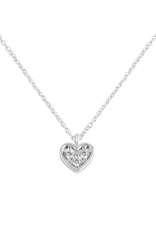 S17-12-3-CNA412RHCRY - HEART CUBIC ZIRCONIA PENDANT BRASS NECKLACE - CYRSTAL SILVER/6PCS