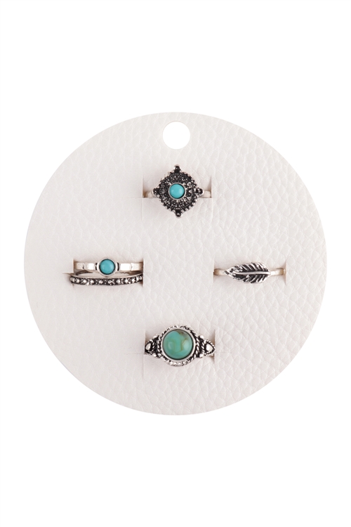 A2-2-2-CRA158BSTUQ - 5 PCS SET WESTERN CONCHO  ANTIQUE RINGS -  BURNISH TURQUOISE/6PCS