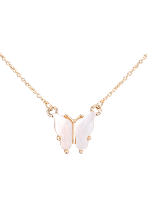 S6-6-2-CS1341GD - NATURAL MOP BUTTERFLY  PENDANT NECKLACE - GOLD/6PCS