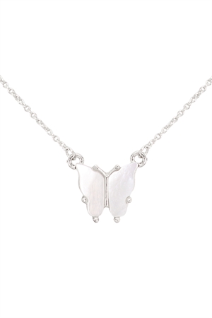 S6-6-2-CS1341SL - NATURAL MOP BUTTERFLY  PENDANT NECKLACE - SILVER/6PCS