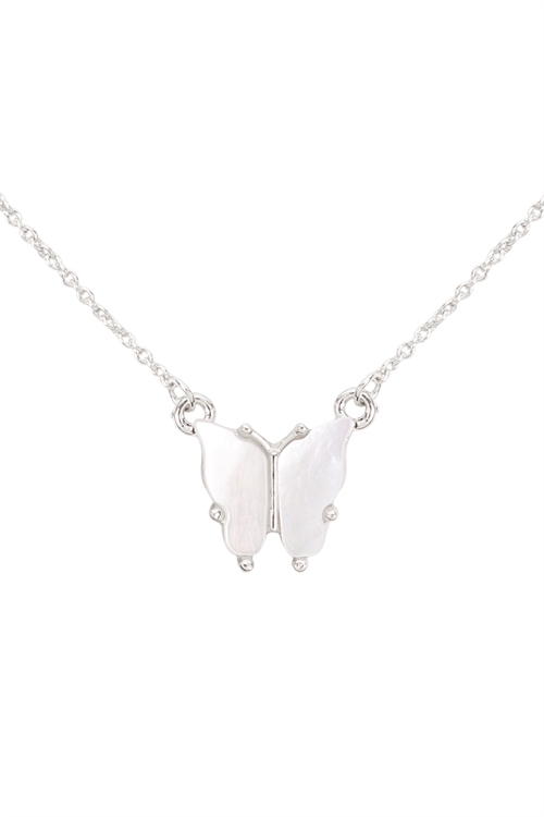 S6-6-2-CS1341SL - NATURAL MOP BUTTERFLY  PENDANT NECKLACE - SILVER/6PCS