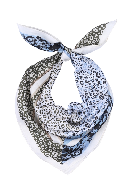 S29-3-4-CS4102BLU - TWO TONES LEOPARD SILKY SQUARE SCARF-BLUE/1PC