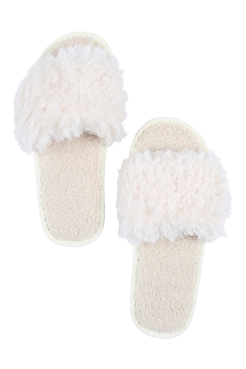 S17-10-6-CSL1502IV - SOLID FUZZY SLIPPERS - IVORY/6PCS (S2-M2-L2)