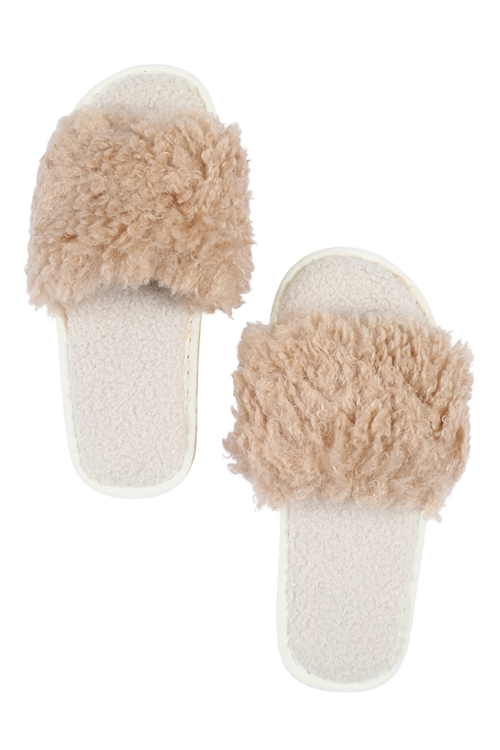 S17-10-6-CSL1502TAU - SOLID FUZZY SLIPPERS - TAUPE/6PCS (S2-M2-L2)