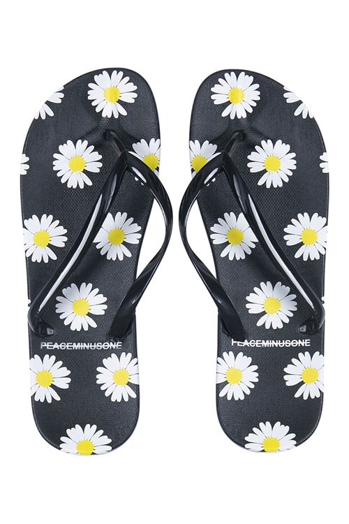 S22-5-1-CSL1514BLK - SOLID COLOR & DAISY SUMMER FLIP FLOPS-BLACK/6PCS (NOW $3.75 ONLY!)